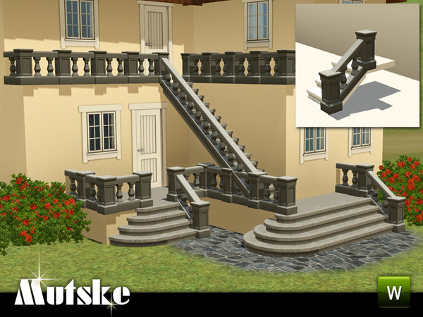 Sims 3 — Matching Railing Pediment Balustrade by Mutske — Matching Railing for the EA Fences. 1 Recolorable part. Made by
