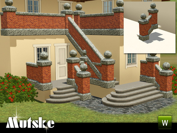 Sims 3 — Matching Railing Red Brick Wall by Mutske — Matching Railing for the EA Fences. 2 Recolorable parts. Made by