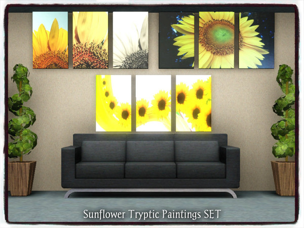 Sims 3 — Sunflower Tryptic_PAINTING SET. by Xodess — This set consists of three Sunflower Tryptic paintings for your Sims
