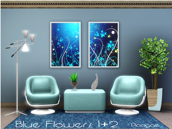 Sims 3 — Blue Flowers by Paogae — Two modern paintings with blue flowers.