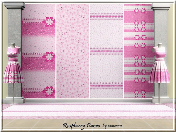 Sims 3 — Raspberry Daisies_marcorse by marcorse — Four integrated Fabric patterns featuring raspberry coloured daisies.