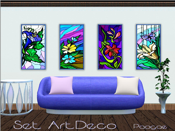 Sims 3 — Set ArtDeco by Paogae — Four floral pictures with vivid and cheerful colors!
