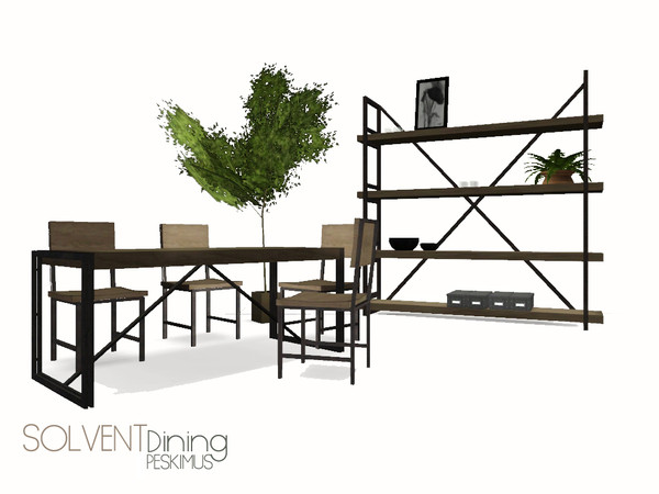 Sims 3 — Solvent Dining by peskimus — A set of industrialized dining furniture to give your Sims home that loft-feeling.