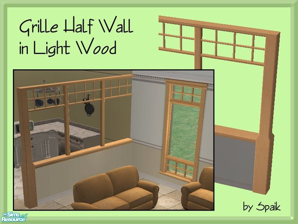 Sims 2 — Grille Half Wall - Light Wood by Spaik — New half wall, with a grille pattern on the upper side, matching Maxis