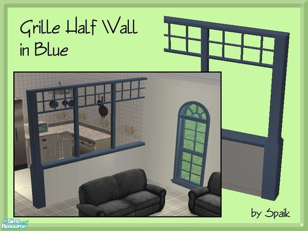 Sims 2 — Grille Half Wall - Blue by Spaik — New half wall, with a grille pattern on the upper side, matching Maxis