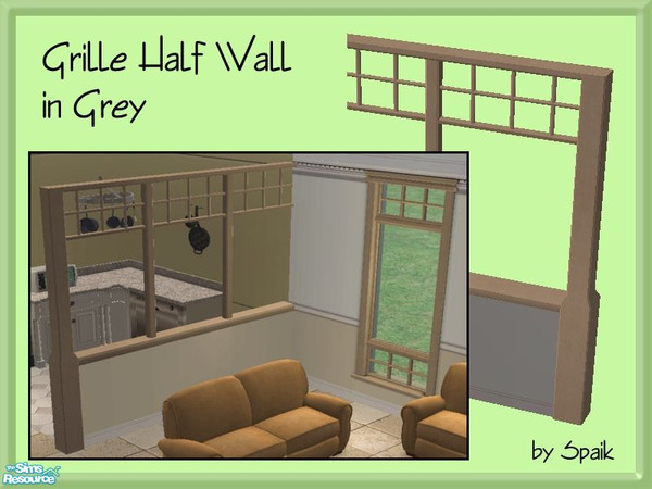 Sims 2 — Grille Half Wall - Grey by Spaik — New half wall, with a grille pattern on the upper side, matching Maxis