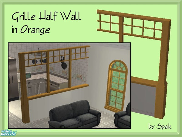 Sims 2 — Grille Half Wall - Orange by Spaik — New half wall, with a grille pattern on the upper side, matching Maxis