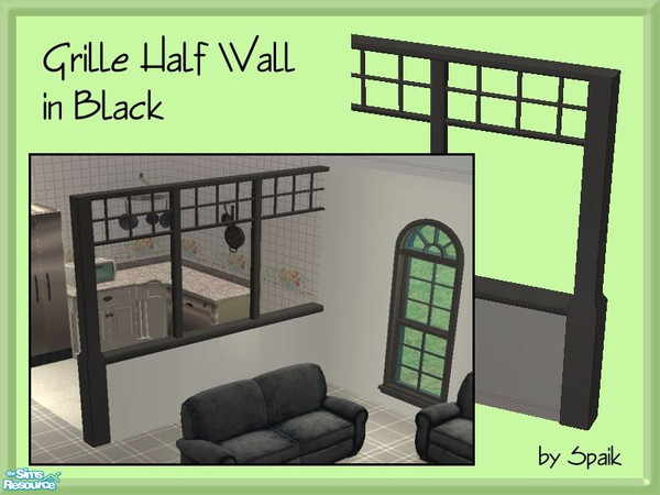 Sims 2 — Grille Half Wall - Black by Spaik — New half wall, with a grille pattern on the upper side, matching Maxis