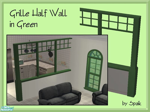 Sims 2 — Grille Half Wall - Green by Spaik — New half wall, with a grille pattern on the upper side, matching Maxis