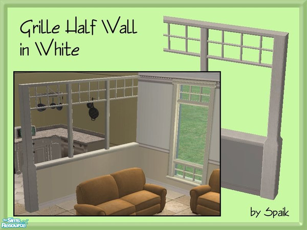 Sims 2 — Grille Half Wall - White by Spaik — New half wall, with a grille pattern on the upper side, matching Maxis