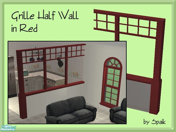 Sims 2 — Grille Half Wall - Red by Spaik — New half wall, with a grille pattern on the upper side, matching Maxis