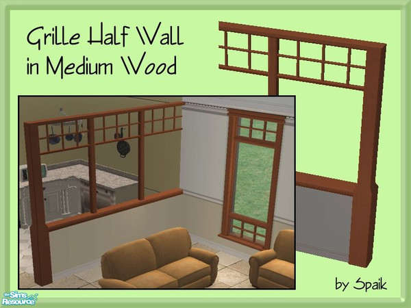 Sims 2 — Grille Half Wall - Medium Wood by Spaik — New half wall, with a grille pattern on the upper side, matching Maxis