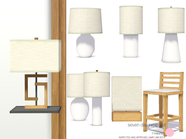 Sims 3 — Seven Day Lamp Set by DOT — Seven Day Lamp Set. Contemporary and Modern Table Lamp Set. Fabric, Ceramic, Metal