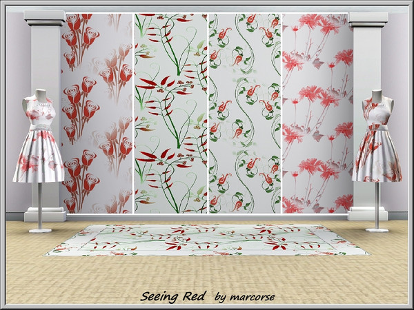 Sims 3 — Seeing Red_marcorse by marcorse — Four pretty and delicate red and white patterns. Five Rosebuds and Red Berries