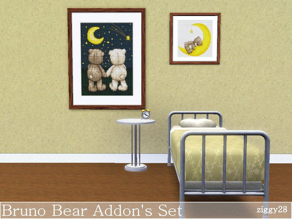 Sims 3 — Bruno Bear Addons by ziggy28 — A set of two Bruno Bear addons needlepoint pictures. Night Time Walk and Sweet