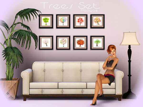 Sims 3 — Trees Set by Paogae — A lovely set consisting of 8 (4x2) small paintings depicting trees of various kinds,