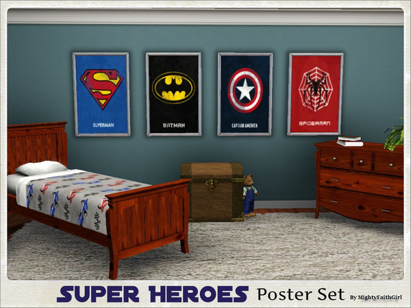 Sims 3 — Super Heroes Poster Set by mightyfaithgirl — Child, Teen and Childish Adult Sims will love this 4 poster set of