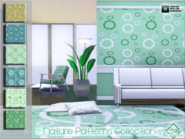 Sims 3 — Nature Patterns Collection by Devirose — The set includes six patterns recolorable in 3 levels in the designs of