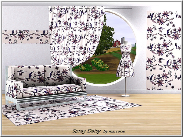 Sims 3 — Spray Daisy_marcorse by marcorse — Fabric pattern: horizontal design of brown and blue daisy sprays