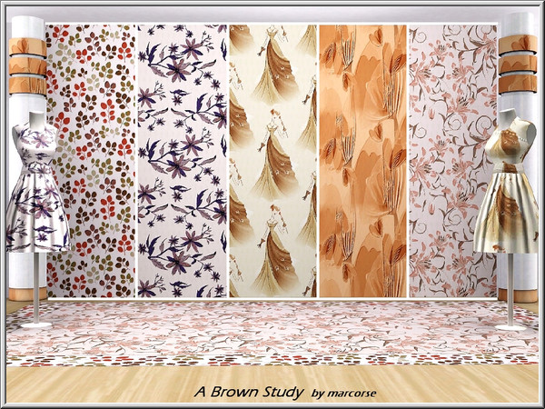 Sims 3 — A Brown Study_marcorse by marcorse — Five flower and leaf patterns in subtle shades of brown. Brown Lilies/Spray