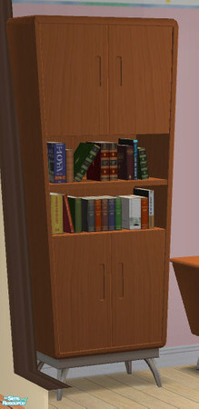 Sims 2 — Atomic Age Add-ons - Bookcase MESH by Simaddict99 — uses Atomic Armoir/Atomic Clothing Manager for the textures.