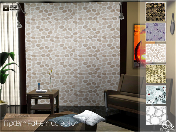 Sims 3 — Modern Pattern Collection by Devirose — The set includes six modern recolorable patterns in 2/3-level of