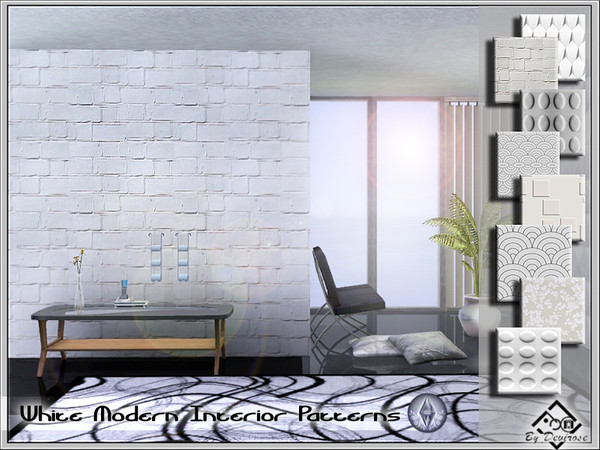 Sims 3 — White Modern Interior Patterns by Devirose — The set includes eight patterns in delicate colors and that found