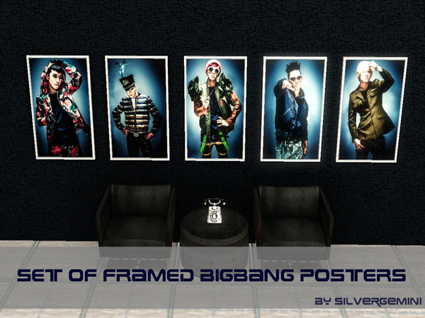 Sims 3 — Framed BigBang Posters by SilverGemini2 — Here we have a set of five posters. One of each member of BigBang.
