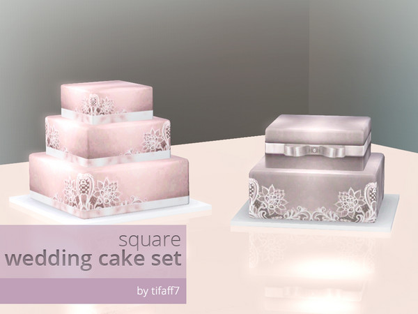 Sims 3 — Square Wedding Cake Set by tifaff72 — Set of two square wedding cakes. Including: - 2 layers cake - 3 layers