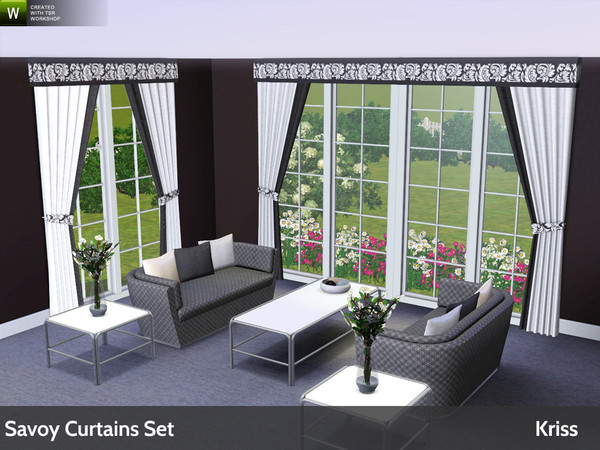 Sims 3 — Savoy Curtains Set by Kriss — This is a set of modular curtains that will fit any window width. The set consists