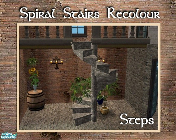Sims 2 — Spiral Stairs Recolour - Stone Steps by Cyclonesue — Stone steps - can be used without a rail (as pictured) or