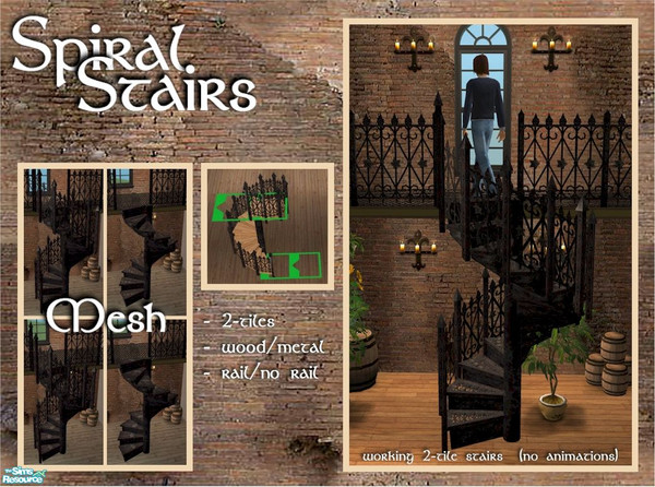 Sims 2 — Spiral Stairs - New Mesh by Cyclonesue — Occupies two tiles on each floor. The animations have been removed from