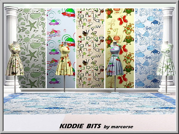Sims 3 — Kiddie Bits_marcorse by marcorse — Five Themed patterns for the nursery or young children.