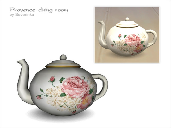 Sims 4 — Porcelain teapot by Severinka_ — Porcelain teapot with a delicate floral pattern in the Provencal style 1