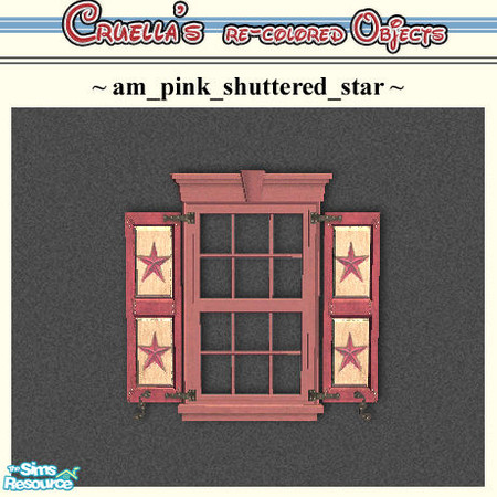 Sims 2 — am_pink_shuttered_star by Cruella — Pink star shuttered window, mix-n-match all six colors.