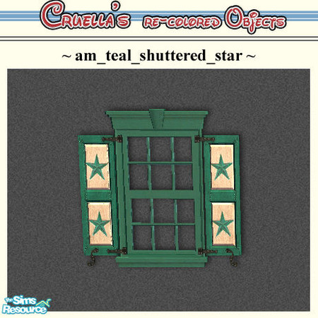 Sims 2 — am_teal_shuttered_star by Cruella — Teal star shuttered window, mix-n-match all six colors.