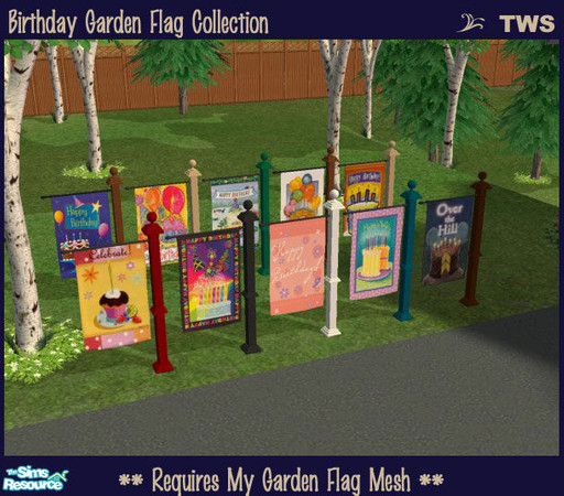 Sims 2 — Birthday Garden Flag Collection by wildstar24 — A set of 10 birthday-themed flags to use with my colonial garden