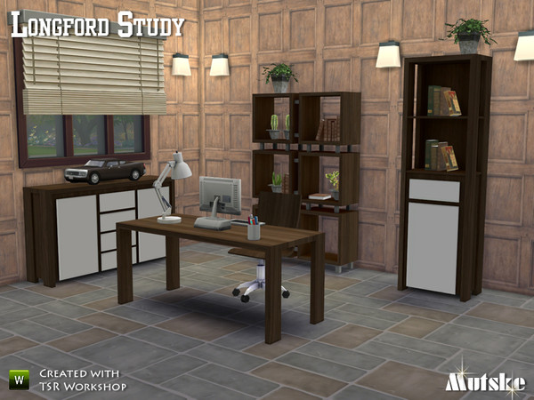 Sims 4 — Longford Study by Mutske — Longford study has 3 variations and a lot of storage possibilities. Make sure that