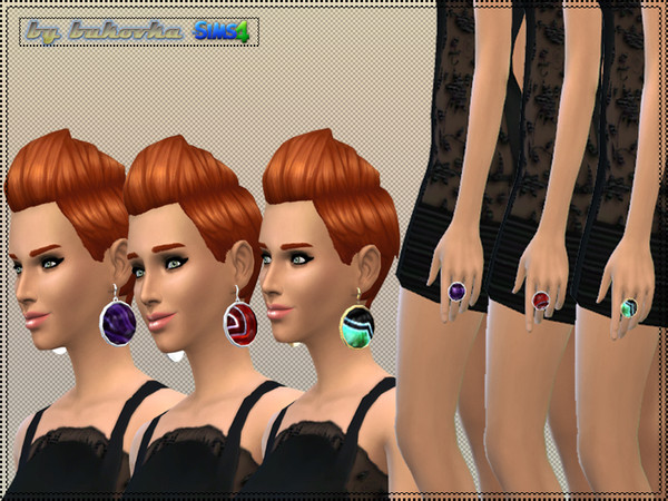 Sims 4 — Set Agate Disk by bukovka — Agate disc set includes earrings and ring. Sleek design, a new mesh - my. Install a