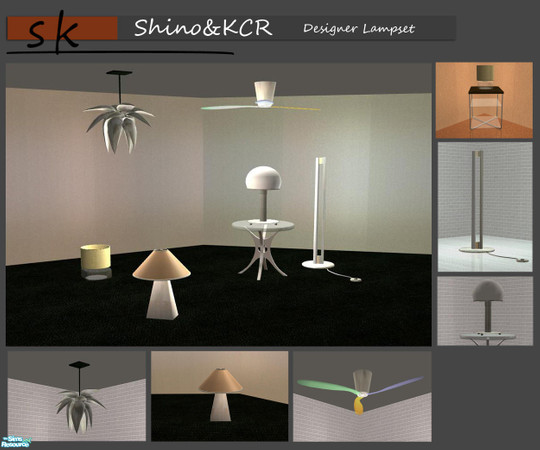 Sims 2 — Lampset by ShinoKCR — a collection of some designer lamps The Jeremi Cole Ceilinglamp and the Ceilingfan are