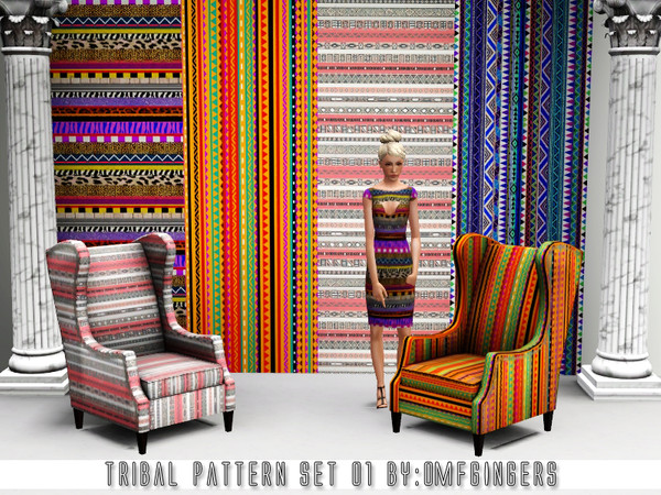 Sims 3 — Tribal Pattern Set 01 by omfgingers — This is a lovely set of tribal patterns that can be found in the fabric
