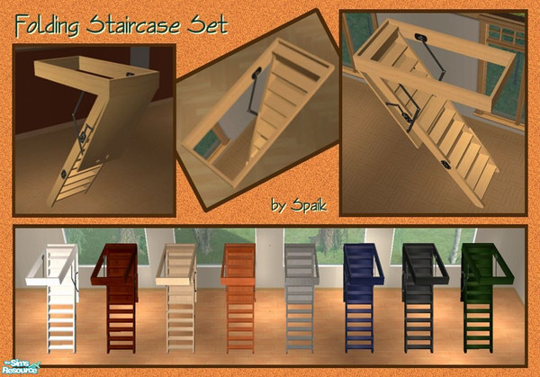 Sims 2 — Folding Staircase set by Spaik — A staircase that takes up only 3 tiles upstairs and downstairs, perfect for
