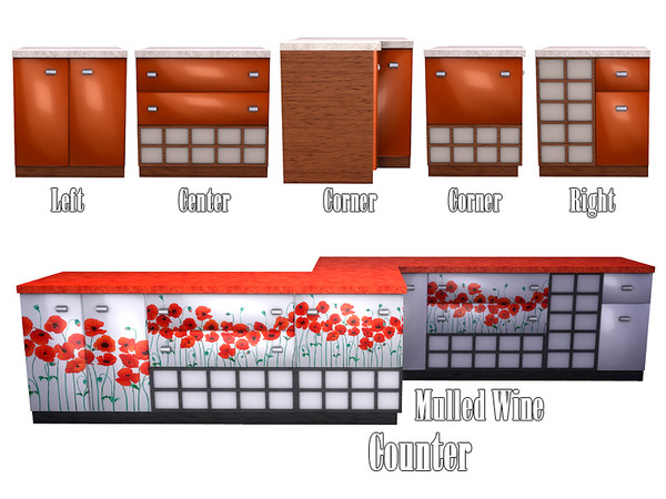 Sims 4 — Mulled Wine Counter by Kiolometro — Bright and juicy set for kitchen and dining room. Three recolors. The first