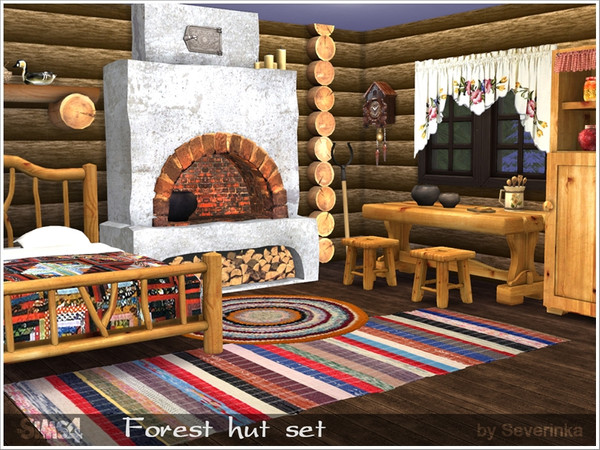 Sims 4 — Forest hut set by Severinka_ — A set of furniture for decorating forest hut or village house in country style.