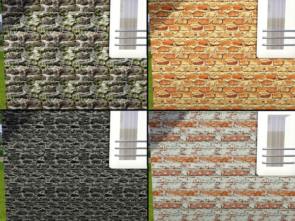 Sims 3 — different stone/ brick wall set by Prickly_Hedgehog — Stones and bricks for rustic/ old/ charming buildings.