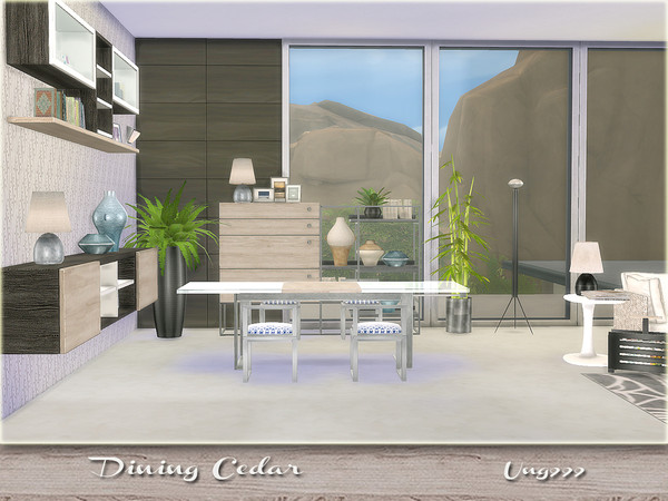 Sims 4 — Dining Cedar by ung999 — A modern dining set comes with 15 items: - 2 dining tables with glass top - dining