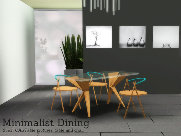Sims 3 — Minimalist Dining by Angela — Minimalist Dining. This small set contains 5 items, 3 non CASTable pictures, a