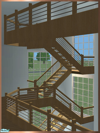 Sims 2 — GEA Build - Modular Stairs REC3 by simtomatic — In Lightwood. Recolourable modular stairs mesh - using the
