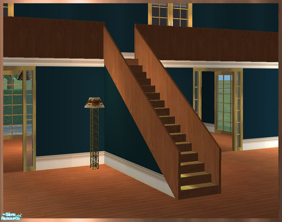 Sims 2 — GEA Build - Staircase REC2 by simtomatic — In Redwood. Staircase that utilises the wallpaper and paint from the