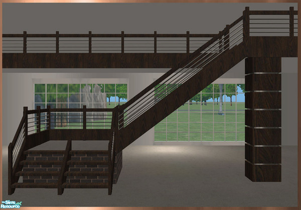 Sims 2 — GEA Build - Modular Stairs MESH by simtomatic — In Darkwood. Recolourable modular stairs mesh - using the